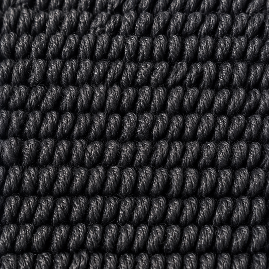 Macro du tissage twisted loop : boucles fines torsadées, serrées et régulières