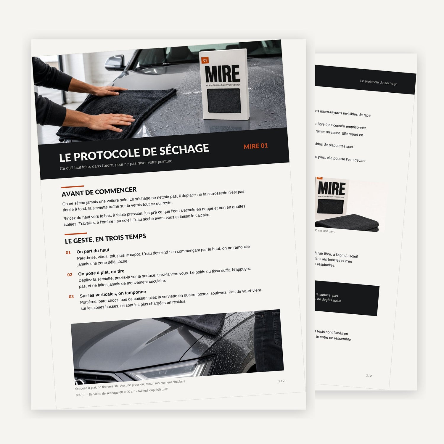 Le protocole de séchage MIRE : les deux pages du guide offert avec chaque commande